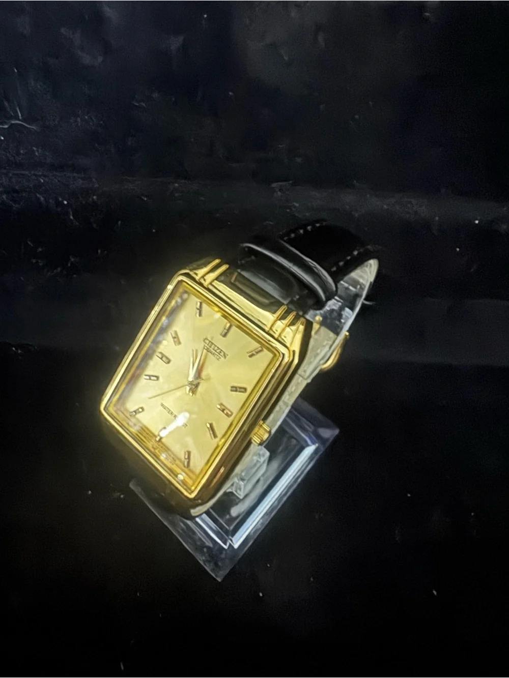 Citizen Gold-Tone Rectangular Men's Quartz Watch with Black Strap